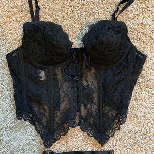 Fredericks of Hollywood Corset Bustier Black Sheer 36